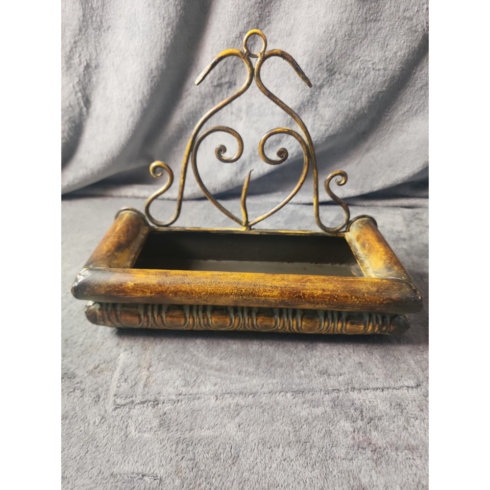 Vintage Fleur De Lis Planter Box Ornate Scrollwork Bronze Patina Wrought Iron